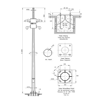 6 Metre Galvaniz Direk, Kamera Direği