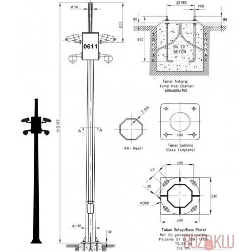 5 Metre Galvaniz Kamera Direği