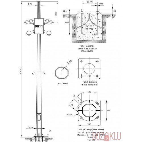 Galvaniz Kamera Direği 4 Metre