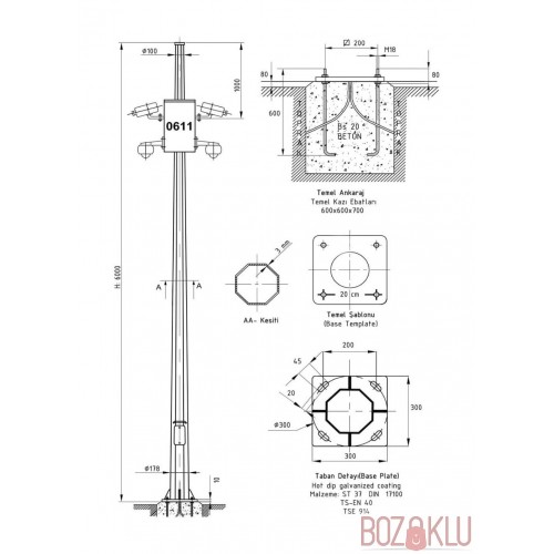 6 Metre Galvaniz Direk, Kamera Direği