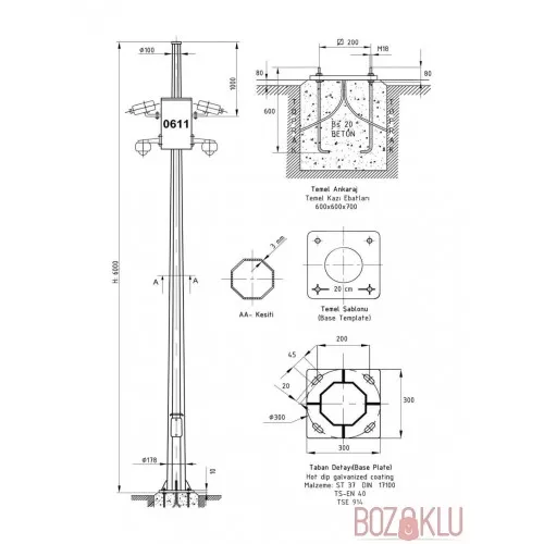 6 Metre Galvaniz Direk, Kamera Direği