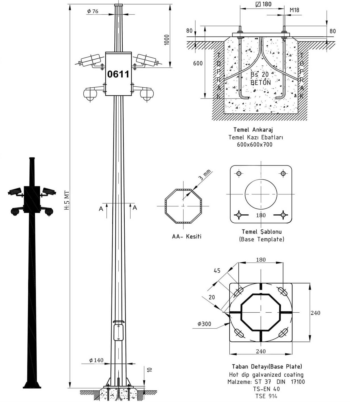 5 Metre Kamera Direği