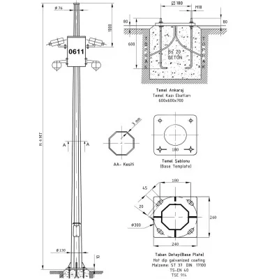 Galvaniz Kamera Direği 4 Metre